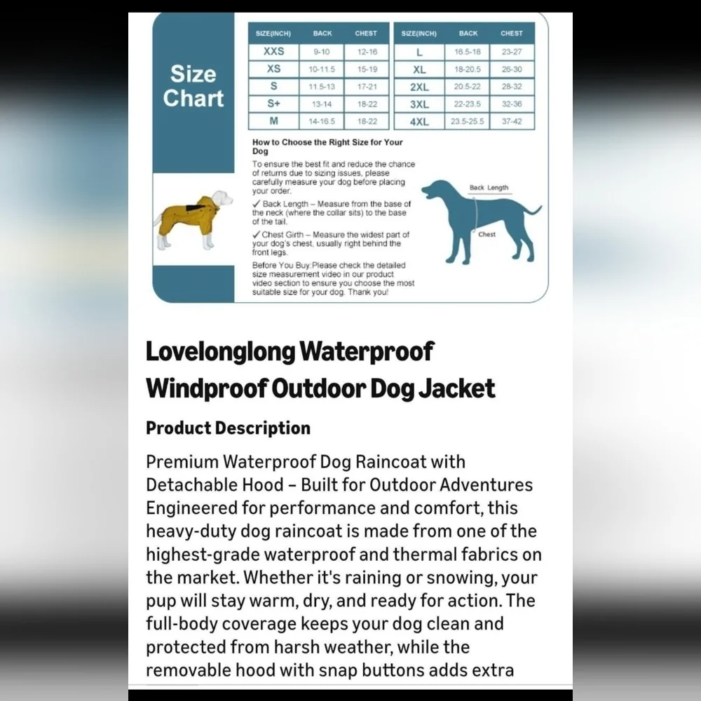 Waterproof dog raincoat with removable hood size S/M NEW